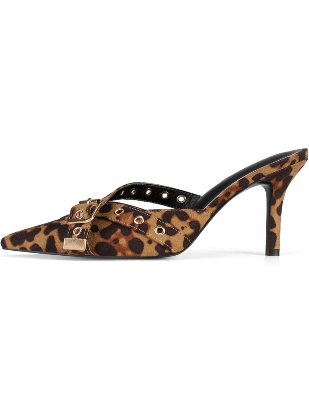 Women's Leopard Print Heel Faux Leather Stiletto Pump Sexy Pointy Studded Shoes